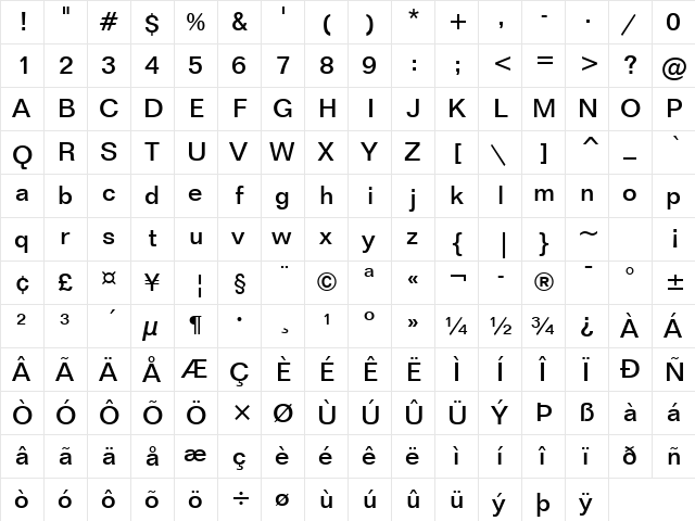 Folio Medium  glyph index