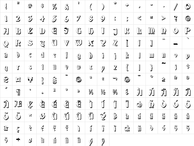 Germania Shadow Regular  glyph index