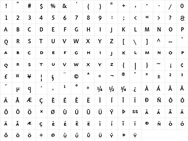 EurekaSans-MediumCaps Regular  glyph index