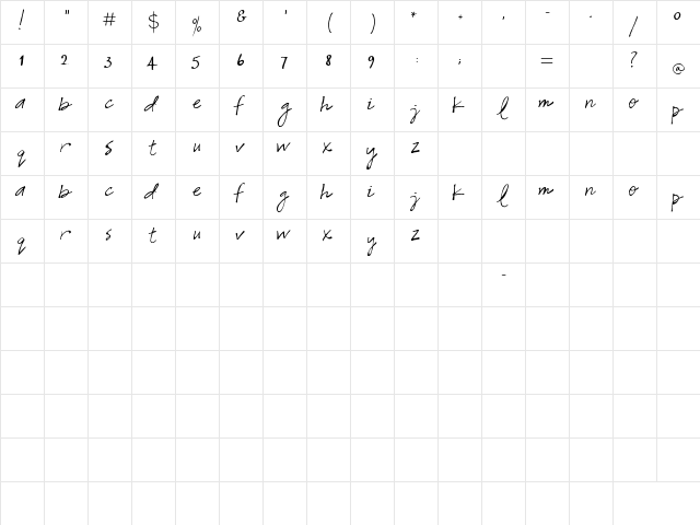 Snowshoe Regular  glyph index