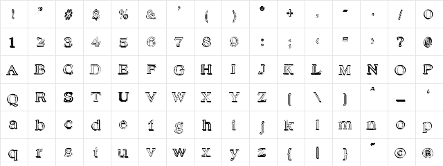 Hungover Outline Regular  glyph index