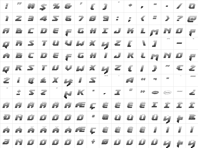 Heavy Copper Gradient Italic Italic  glyph index