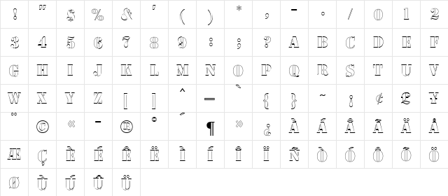 Stencil MN Regular  glyph index