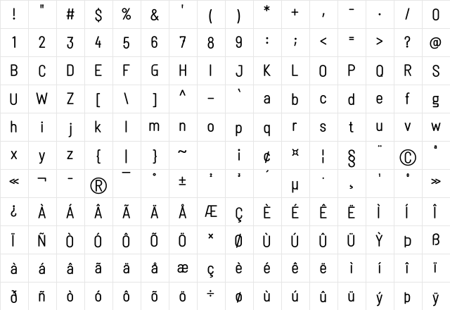 Linguineve Regular  glyph index