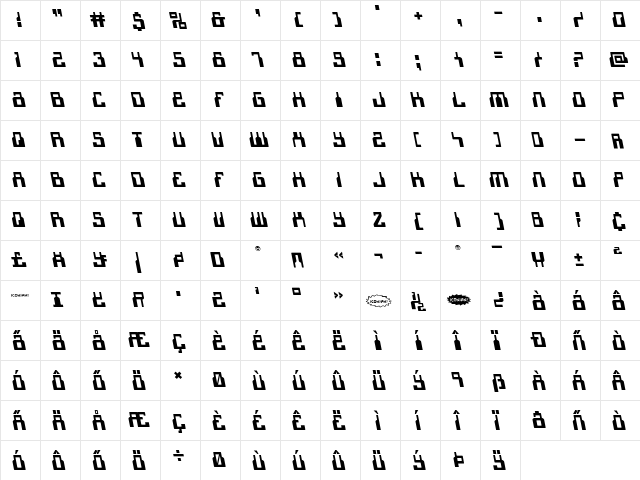 1968 Odyssey Leftalic Italic  glyph index
