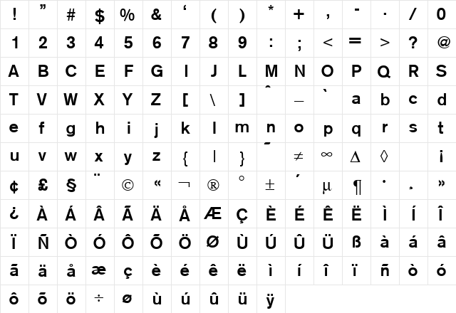 AkzentMedium Regular  glyph index