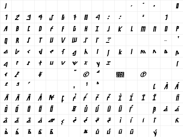 Gronk Bold Italic  glyph index