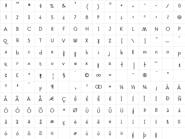Suburban-Light Light  glyph index