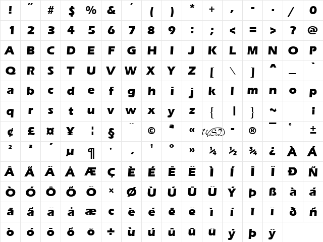 Ergoe-Mild Extrabold Regular  glyph index
