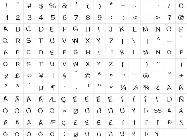 Tear Regular  glyph index