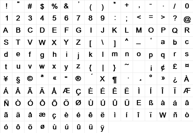 Dixon Land Bold Normal  glyph index