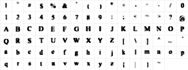 Vibrato Regular  glyph index