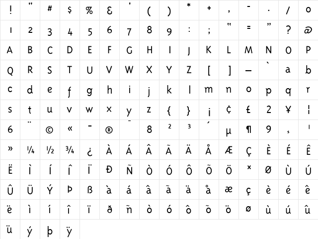 TriplexLight Regular  glyph index