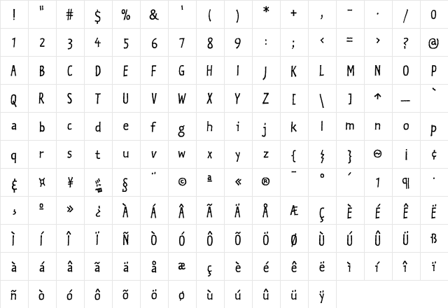 Kosmik-PlainOne Regular  glyph index
