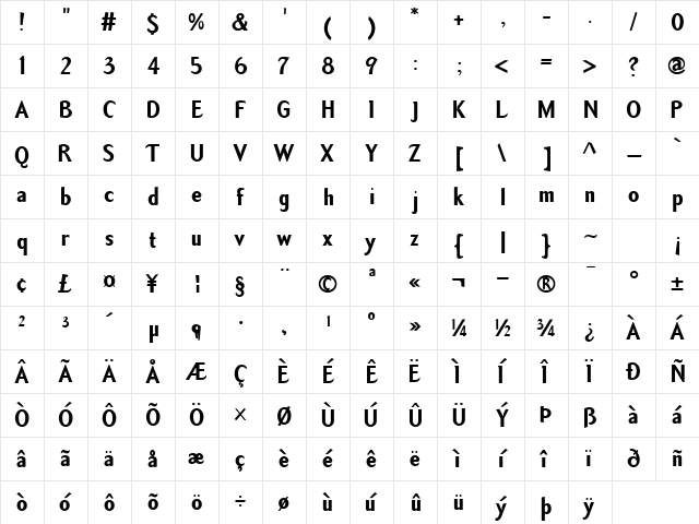 TemaCantanteSansBold Bold  glyph index