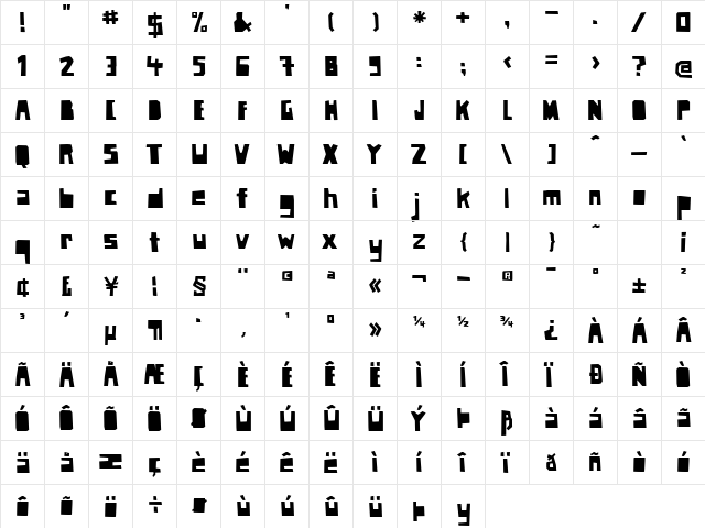 Paper Johnny Drei Regular  glyph index