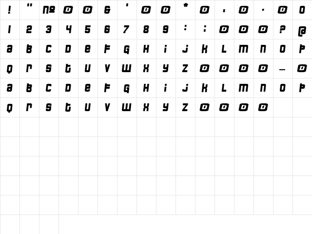 Iceberger Regular  glyph index