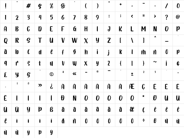 Sttalline Regular  glyph index