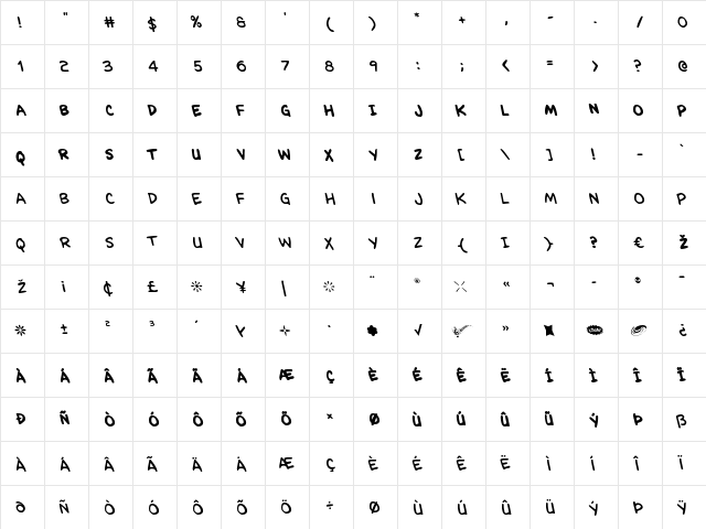 Kangaroo Court Leftalic Italic  glyph index