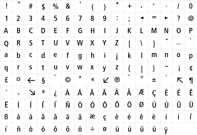 BVGNegAuf Regular  glyph index