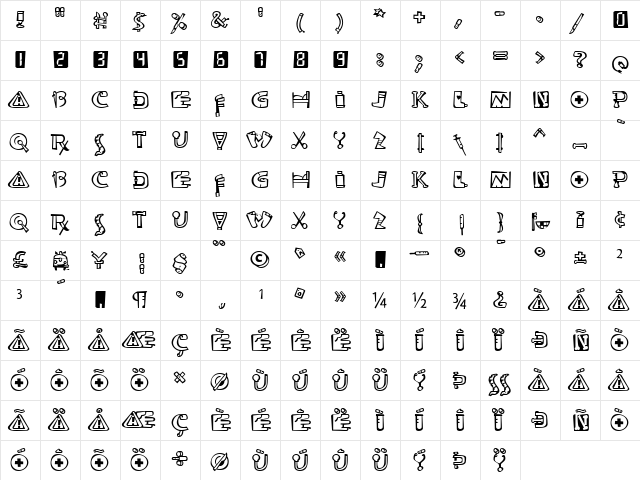 Ouch Regular  glyph index