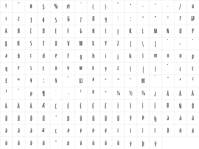 Primary Book  glyph index