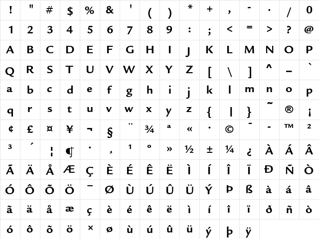 Legacy Sans ITC Bold  glyph index