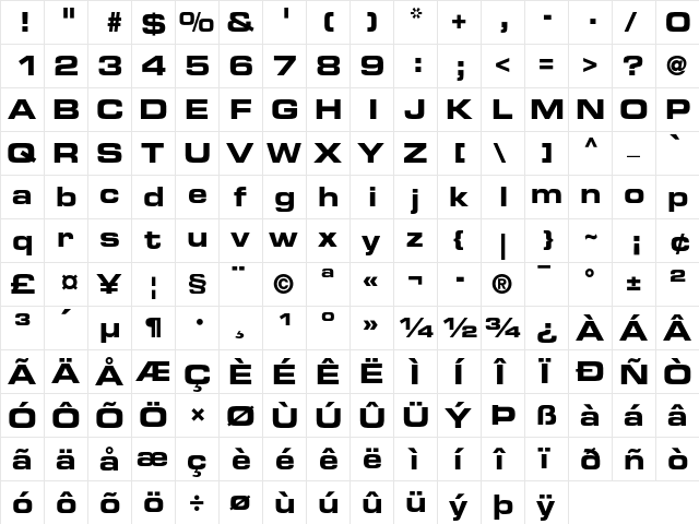 Eurostile Bold Extended 2  glyph index
