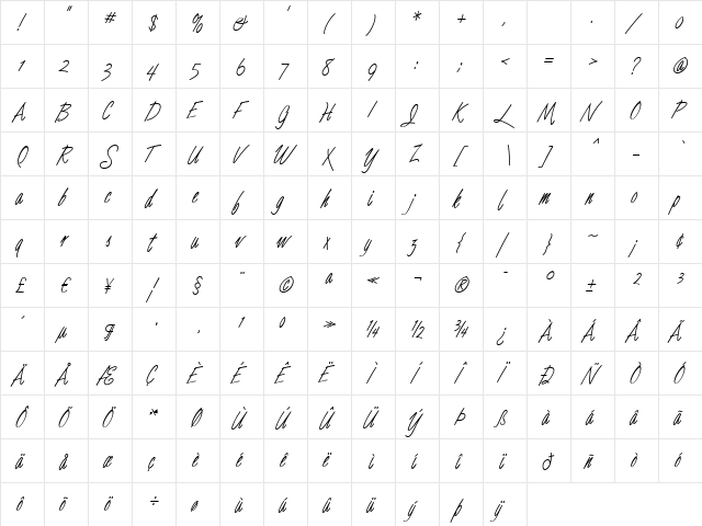 Luce Three Bold  glyph index
