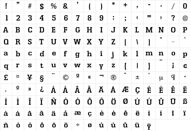 Enschede-DemiBold Regular  glyph index