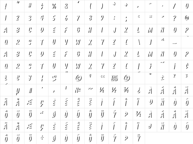 Komika Boss Regular  glyph index