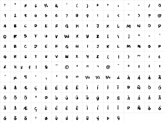 Murky Buzz DEMO Regular  glyph index