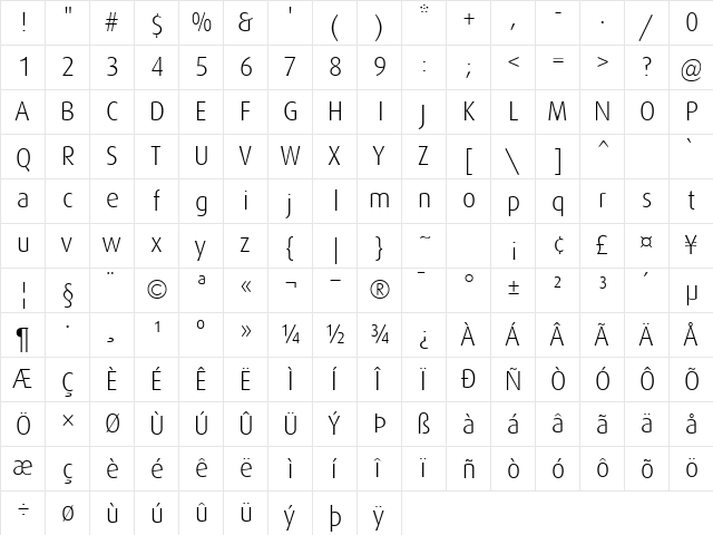 Dax Light  glyph index