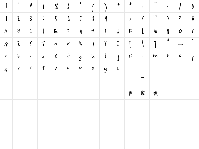 I Love Derwin Regular  glyph index
