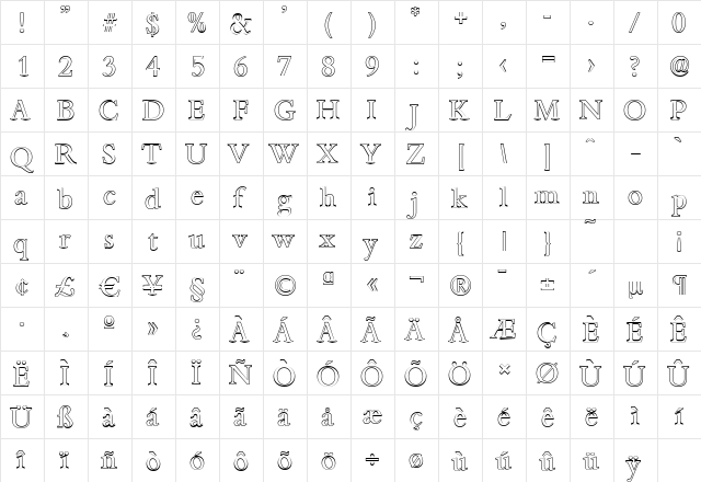 BambergOutline Regular  glyph index