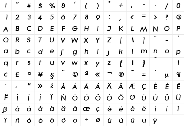 Litera-Serial-Heavy RegularItalic  glyph index