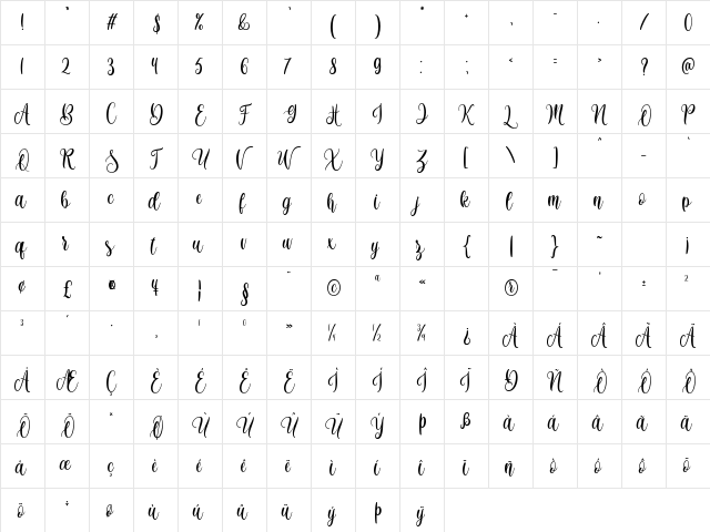 Monthella Regular  glyph index