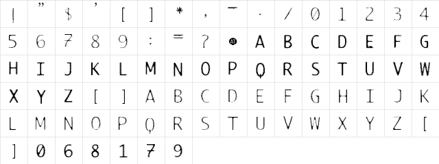 TECHNOIRE Regular  glyph index