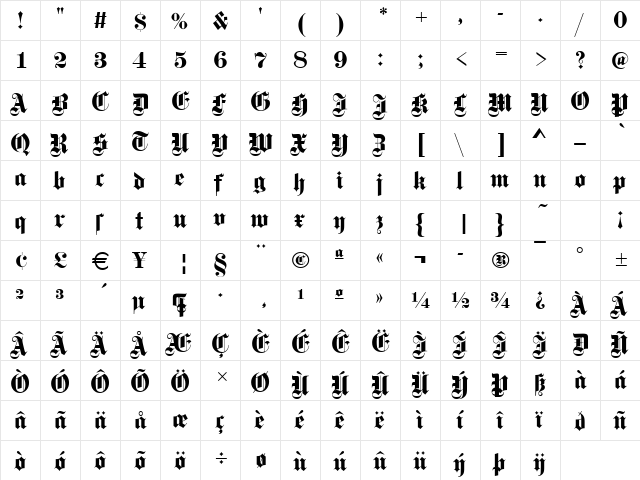 Gotisch Regular  glyph index