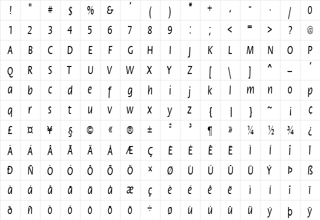 FZ BASIC 17 COND Normal  glyph index
