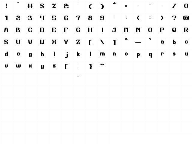 CHALK BOARD Regular  glyph index