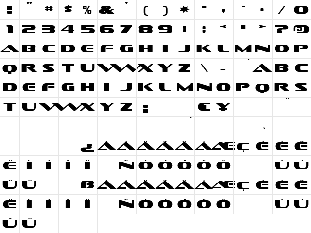 Sofachrome Regular  glyph index