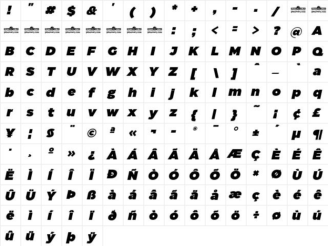 Eastman Trial Heavy Italic  glyph index