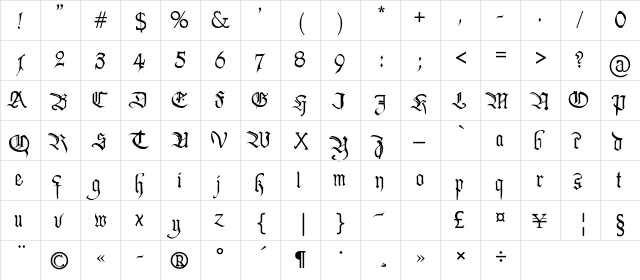 PentaGramҳ Callygraphy Regular  glyph index