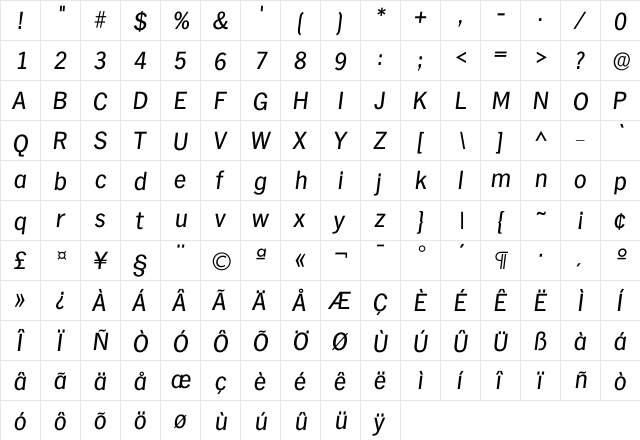 Ihamburg Regular  glyph index