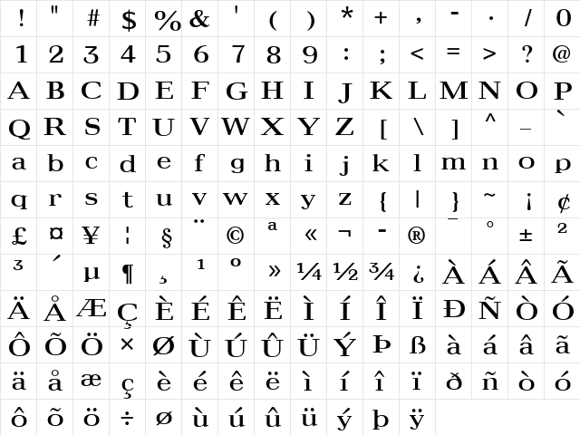 Maximus Regular  glyph index