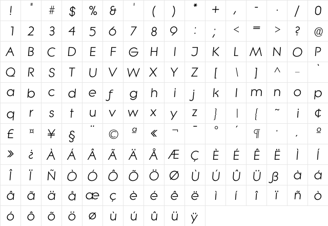 Ilitera Regular  glyph index