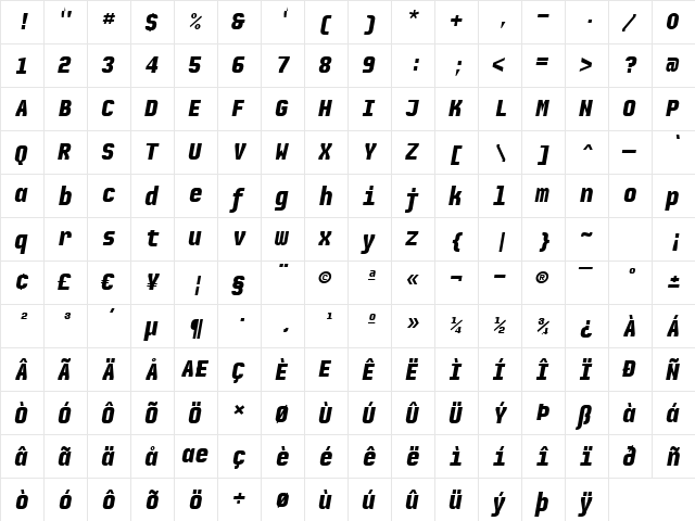 Audimat Mono BoldOblique  glyph index