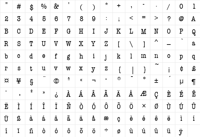 AmTypewriterCdMdITC Medium  glyph index
