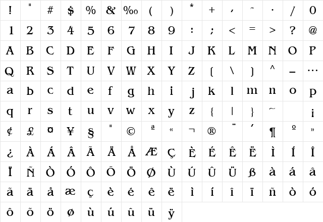 ExpressDecoLightSSK Regular  glyph index